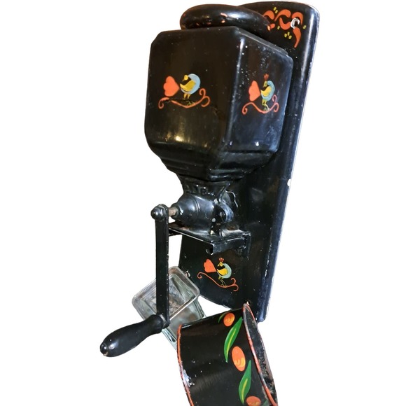 FABULOUS VINTAGE 14" Hand Painted Wall Mount Ceramic & Wood Coffee Grinder - Picture 8 of 16